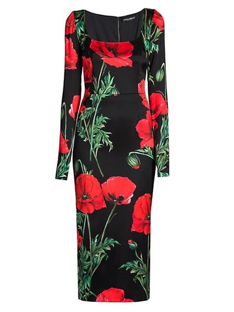 satin poppy print dress midi.